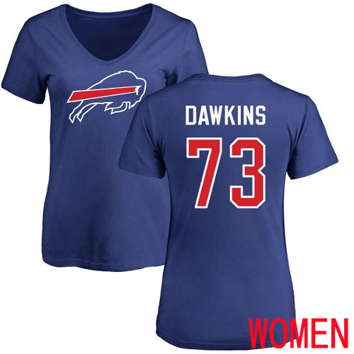 NFL Women Buffalo Bills #73 Dion Dawkins Royal Blue Name and Number Logo T Shirt